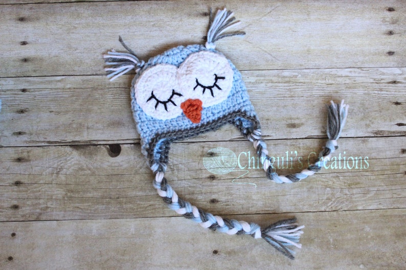 Crochet Owl Hat, Owl Beanie Sleepy Owl Hat Easter Owl hat Boys Girls Owl hat Newborn Baby Owl Beanie Hat image 3