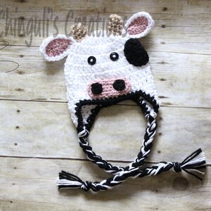 HAT and BODYSUIT Set Baby Cow Crochet Hat Newborn Cow Hat Kids Cow Hat Halloween Costume Baby Photo Props image 2