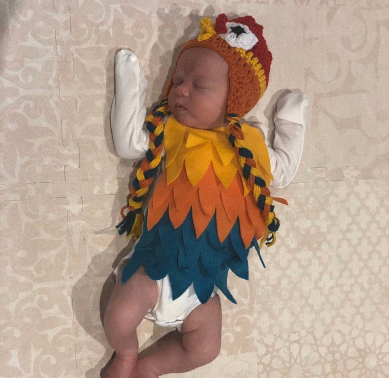 Baby Rooster Halloween Costume Baby Rooster Bodysuit and Crochet Rooster Hat Colorful Baby Rooster Costume Baby Chicken Costume