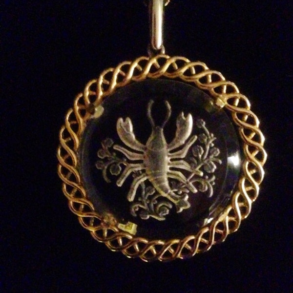 Vintage 1960's Crown Trifari Zodiac Series Scorpio Intaglio Glass Necklace