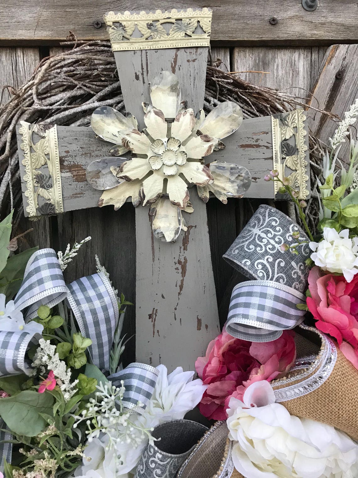 Cross Wreath Cross Decor Everyday Wreath Spring Wreath Etsy