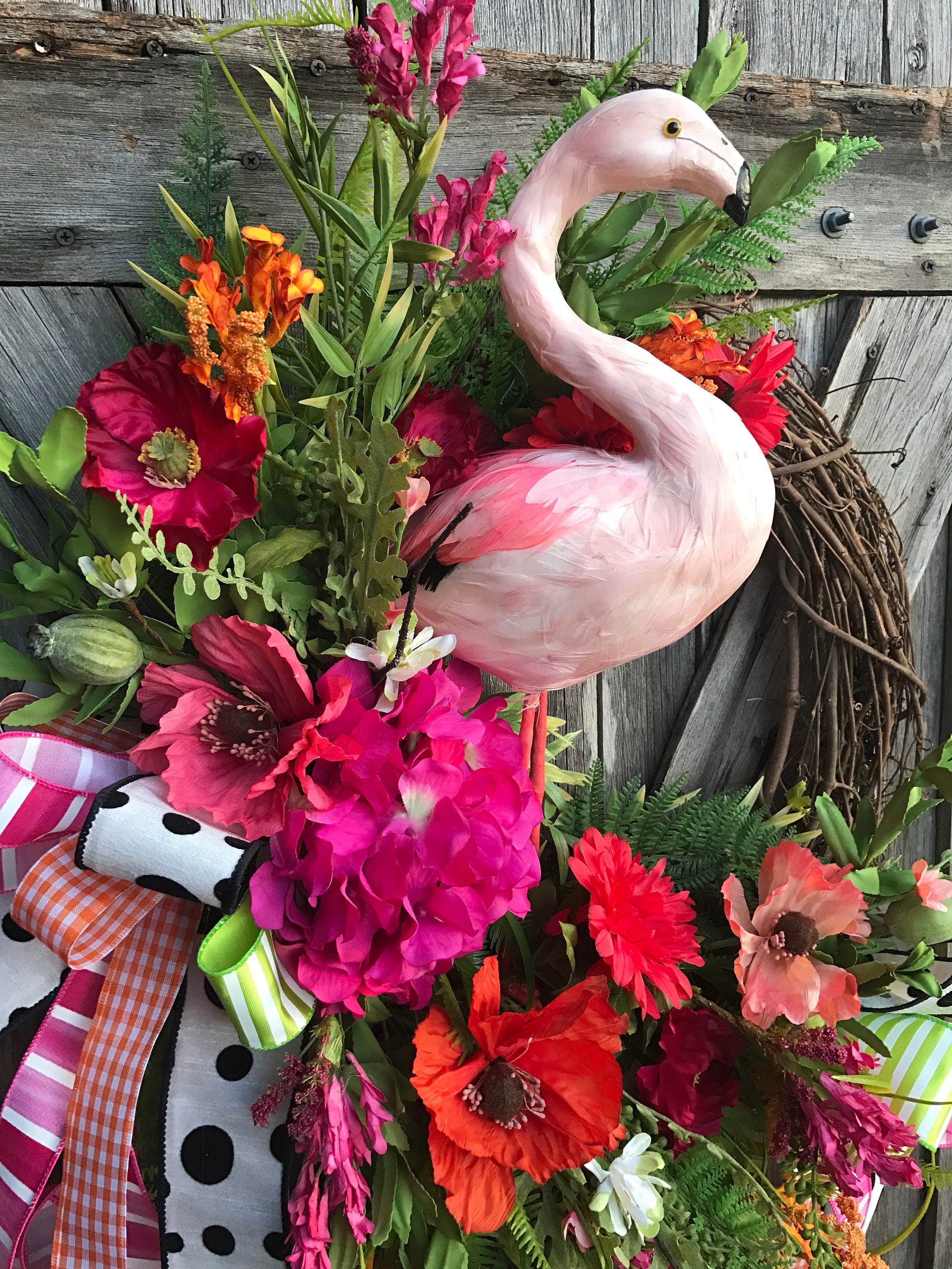 Flamingo Wreath, Flamingo Decor, Flamingo Door Hanging, Summer Wreath