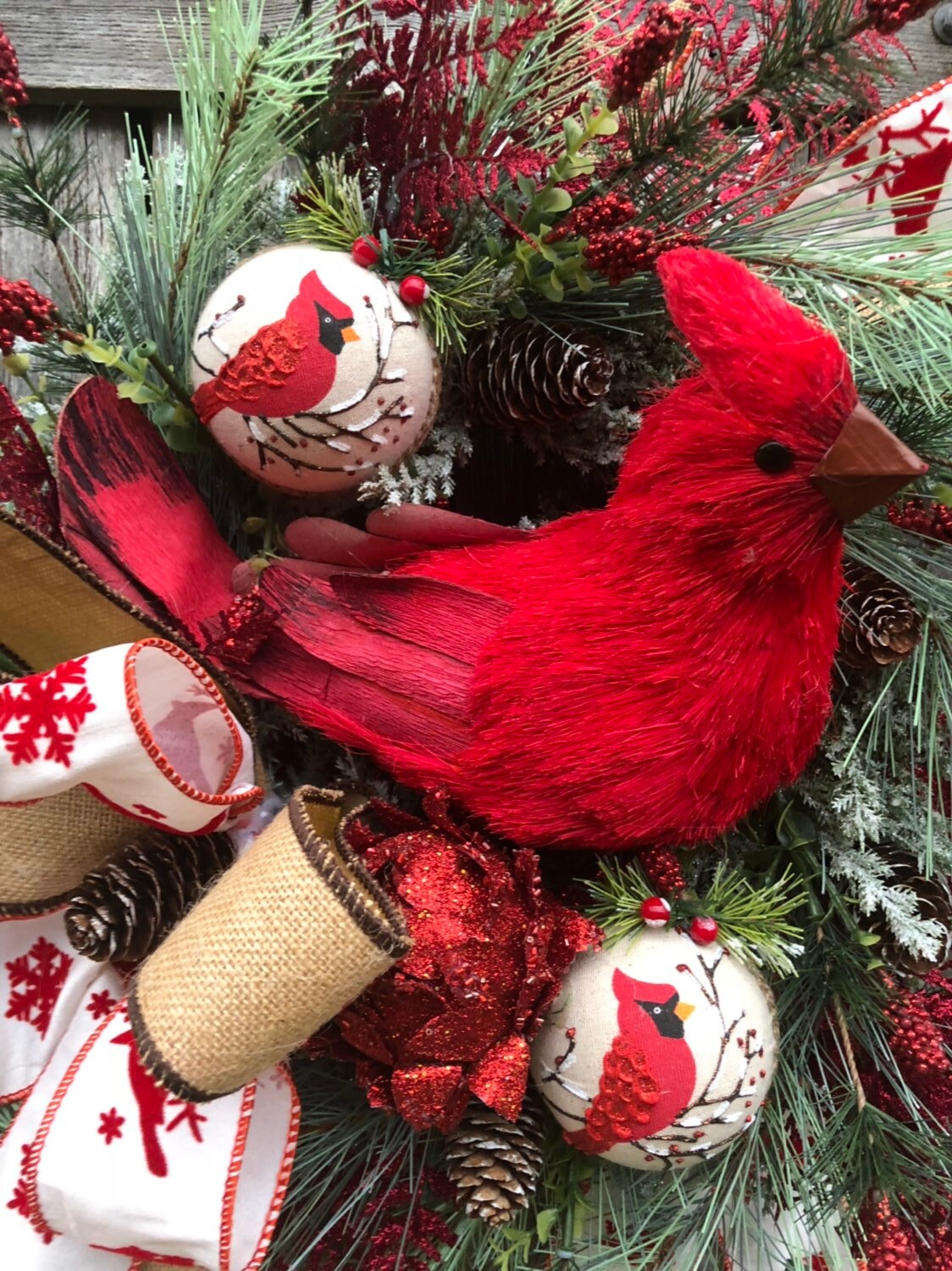 Cardinal Wreath, Winter Wreath, White Christmas, Christmas Floral