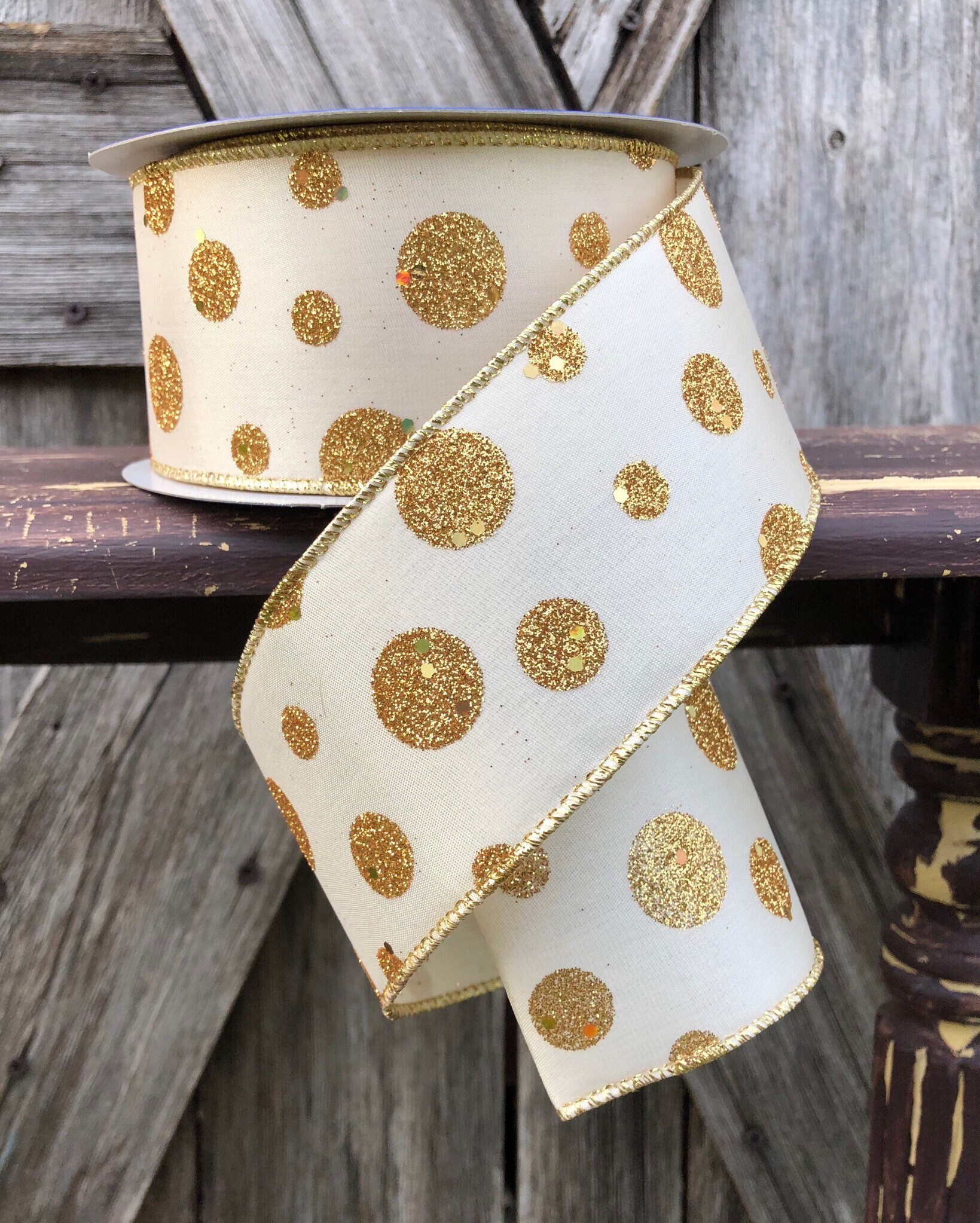 Wired Ribbon 2 Inch Ribbon Gold 3 Yards