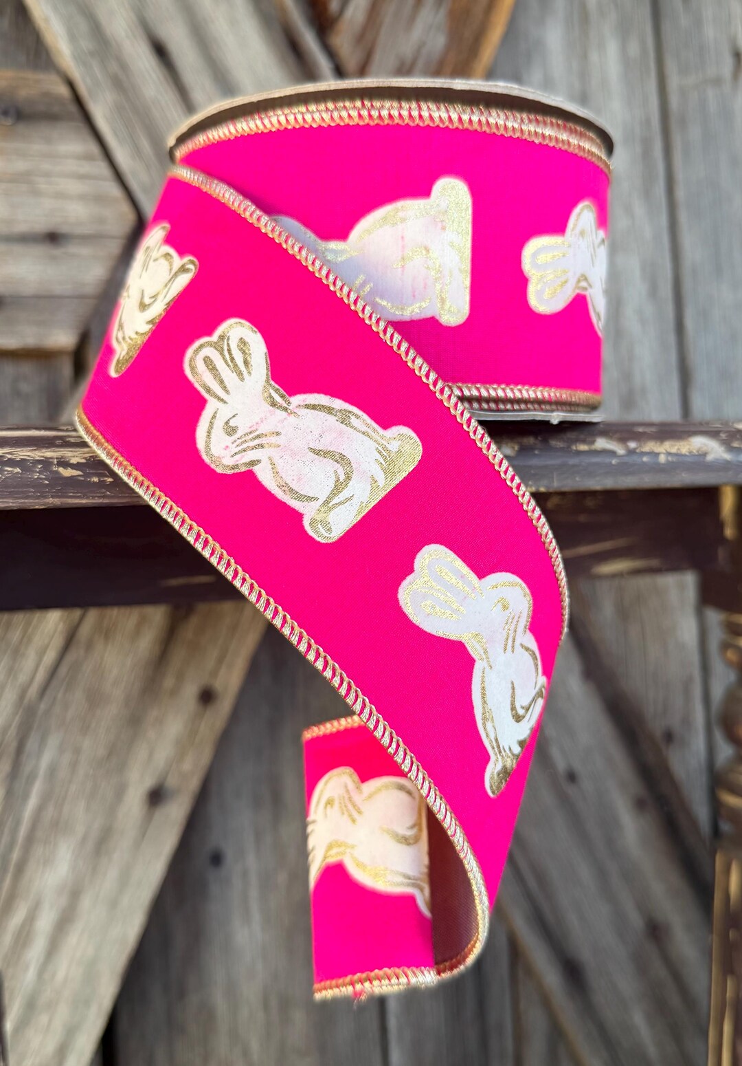 Gold Bunny on Hot Pink Wired Ribon, 2.5 Inch - Etsy