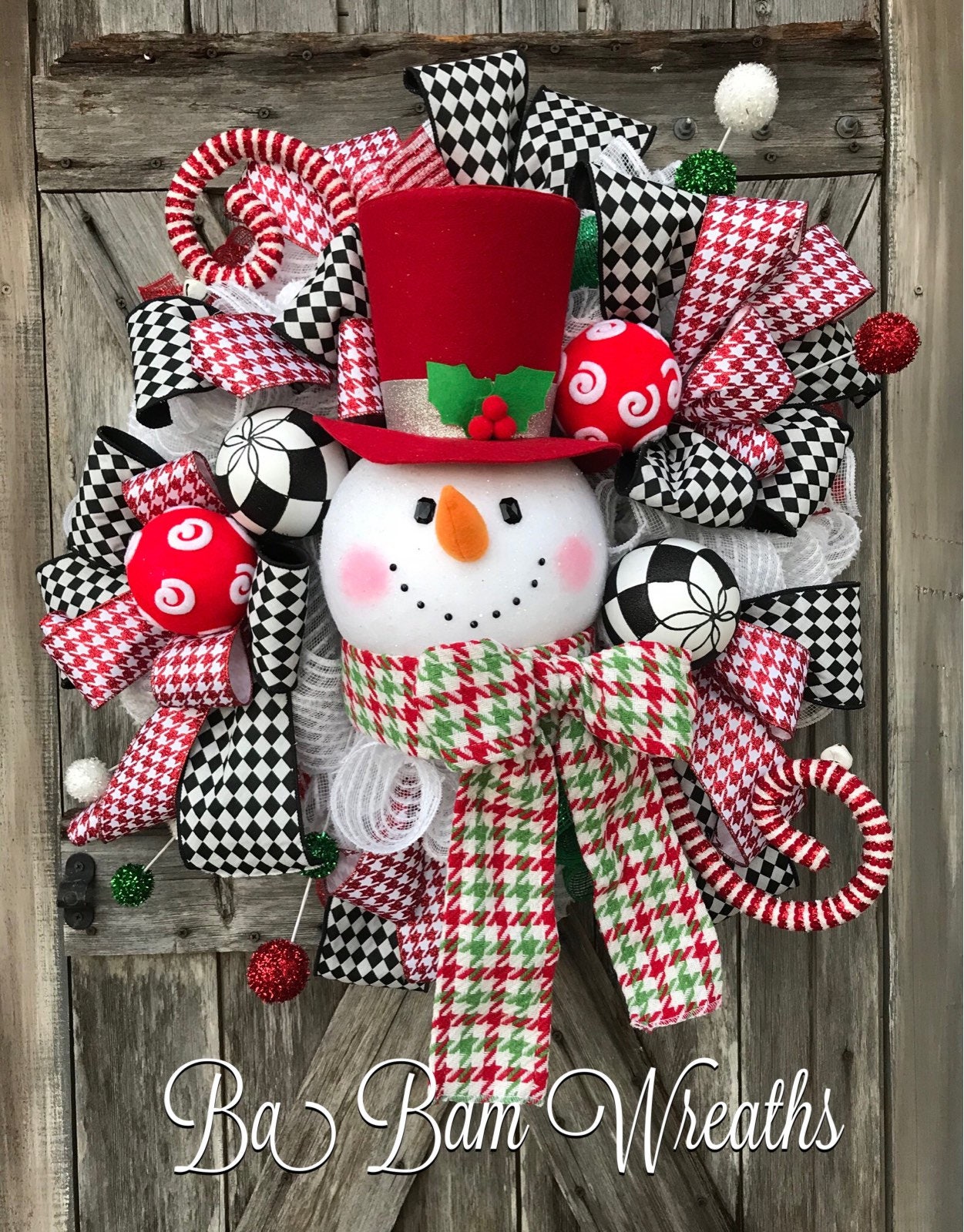 Wreath snowman door decoration