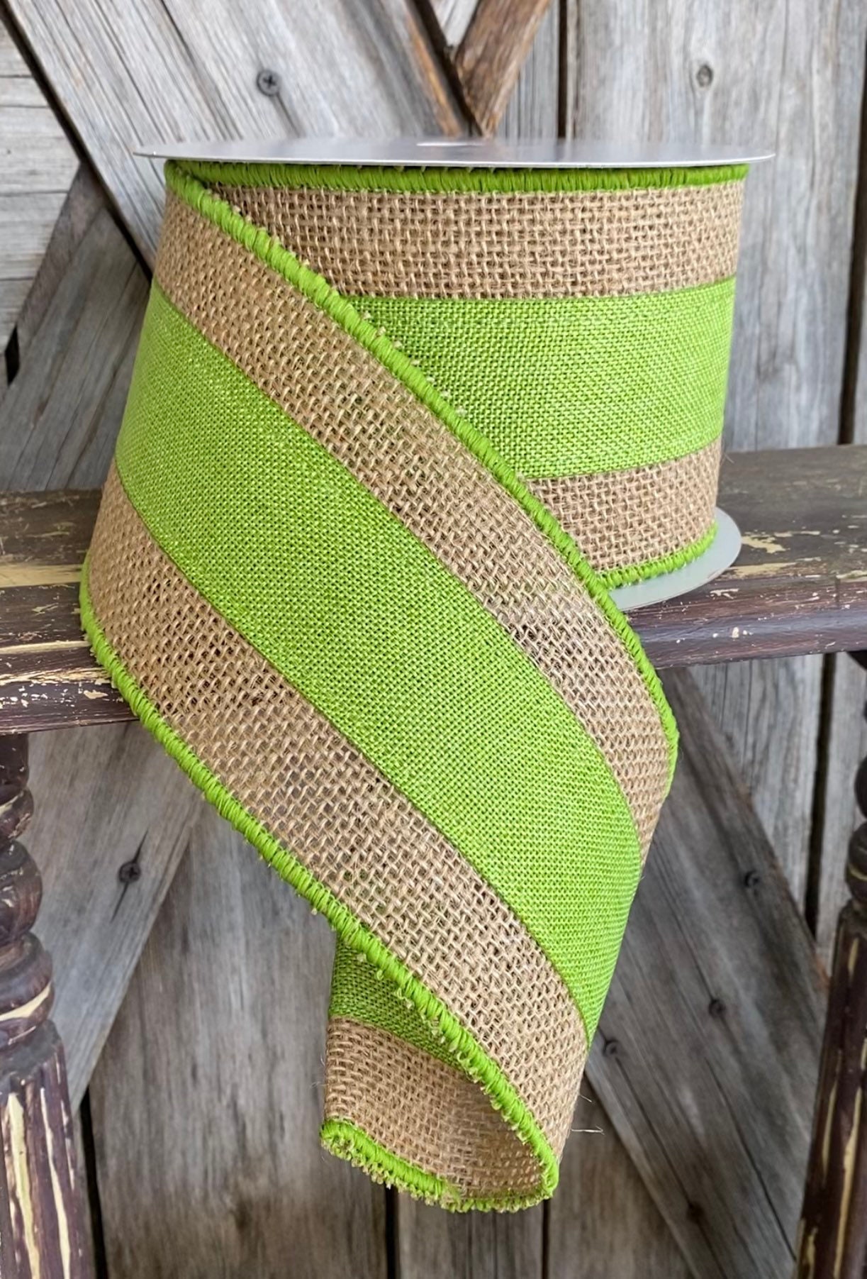 10 Yards, 4 Inch Lime Green Burlap Ribbon