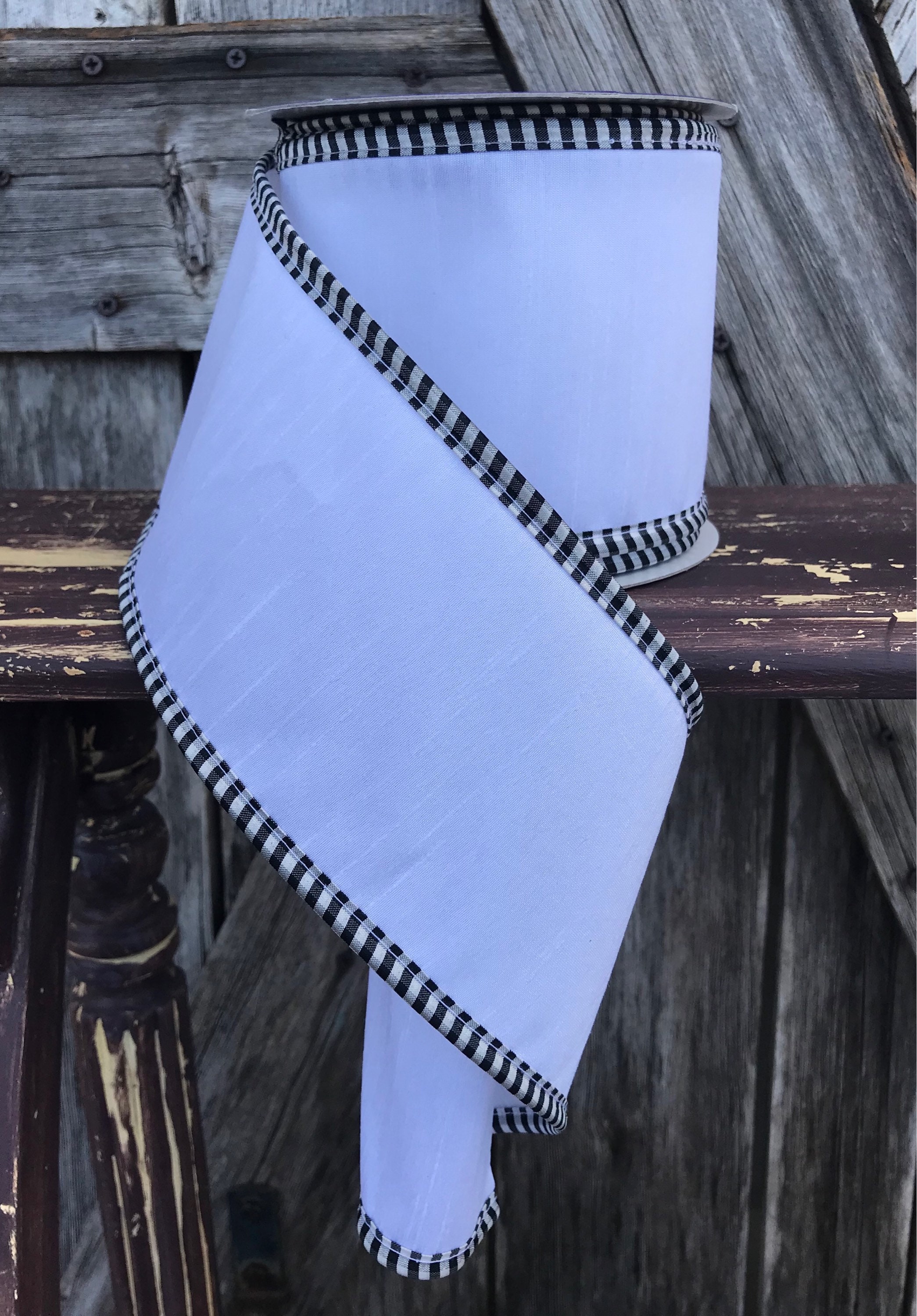 Wired Ribbon ~ 4 Inch Ribbon ~ Black and White Ribbon ~ 3 Yards