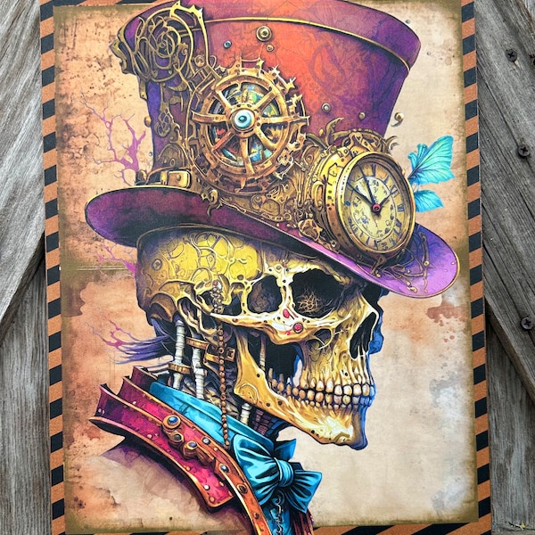 Steampunk Skelly, Halloween Sign, Halloween Decor, Halloween Wall Art