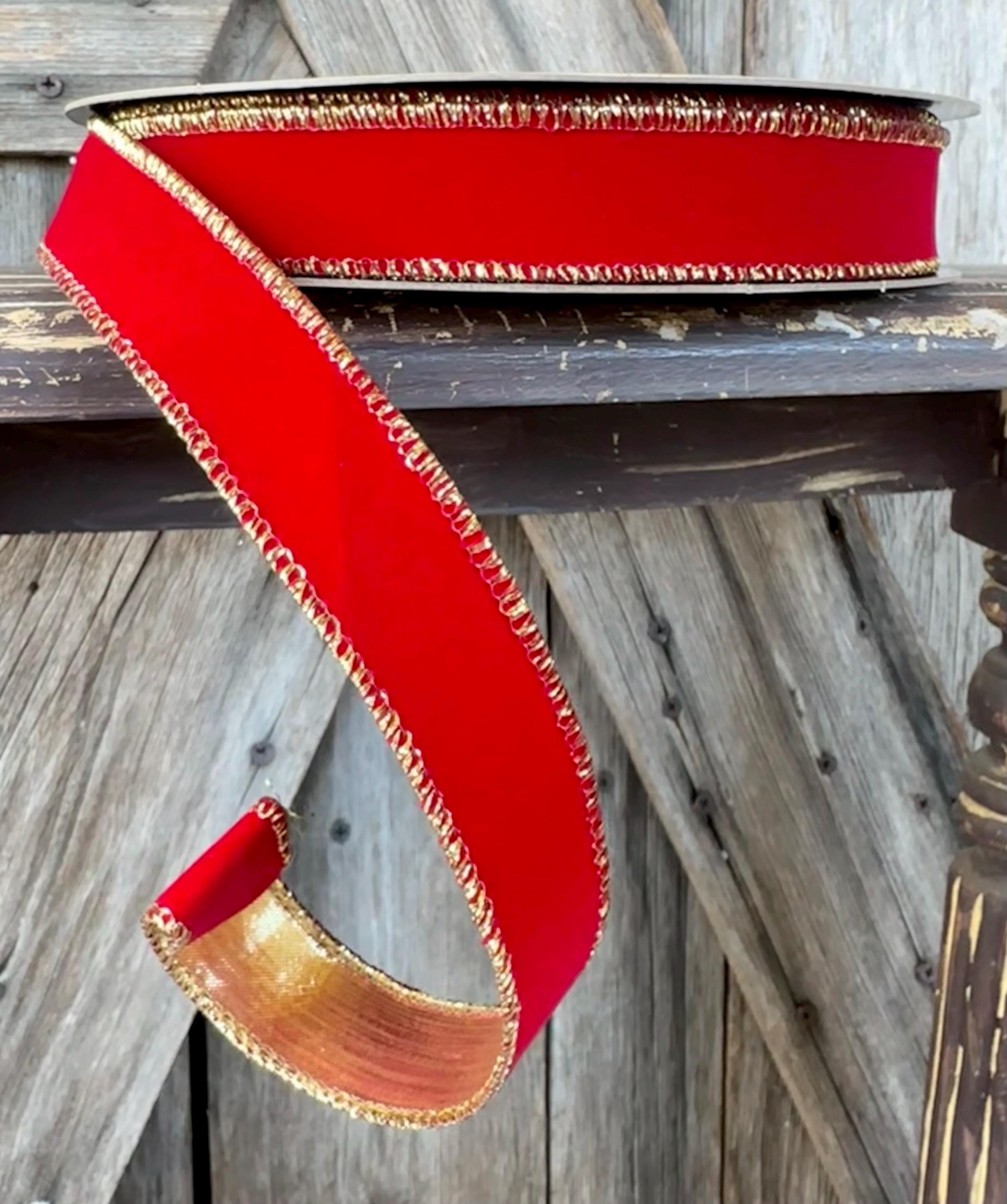 Flocked Red Wired Ribbon 1 Inch, 25 Yards - Etsy