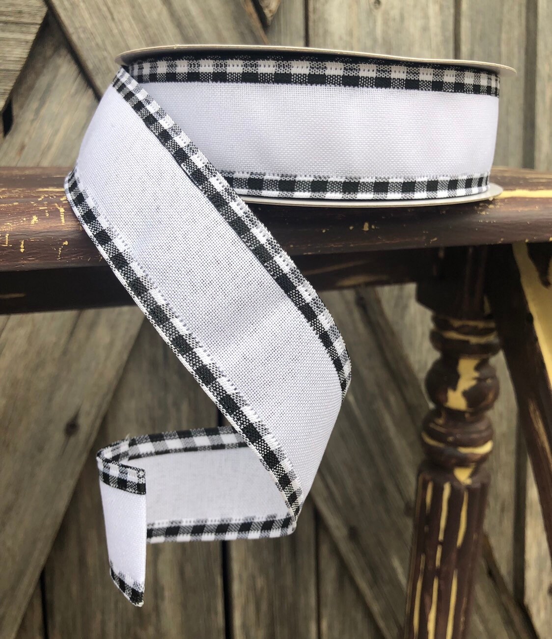 20 Yards, Wired Ribbon, Black White Checker