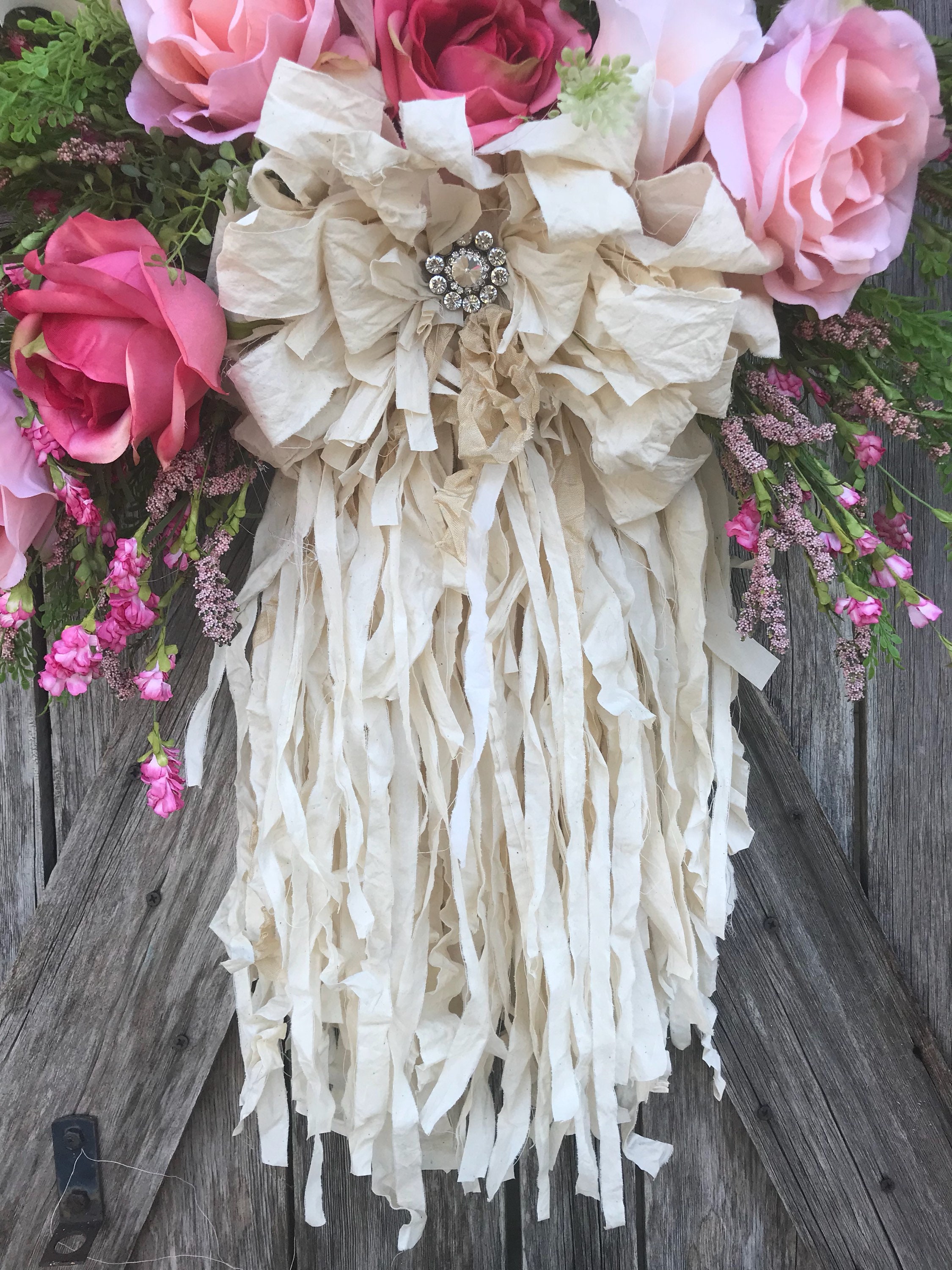 Shabby Chic Wreath, Rustic Wreath, Large Floral Wreath, Summer Wreath
