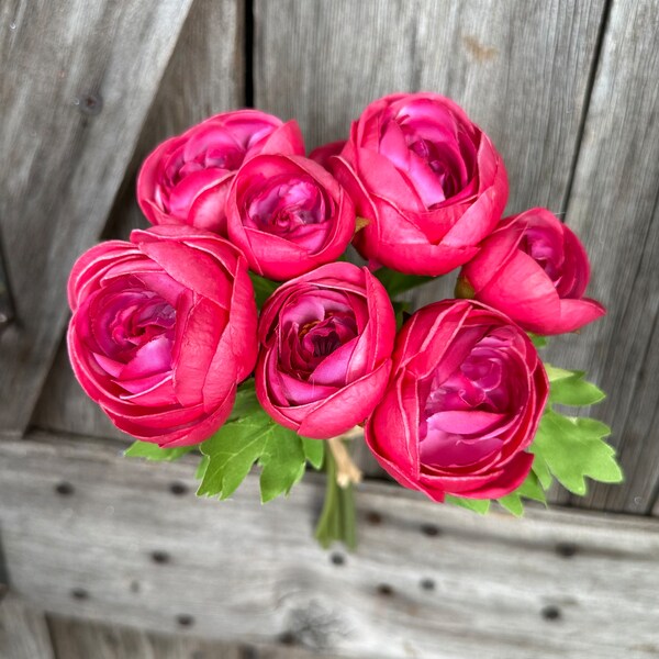 Real Touch Hot Pink Ranunculus Bush , Wreath Supply, Floral