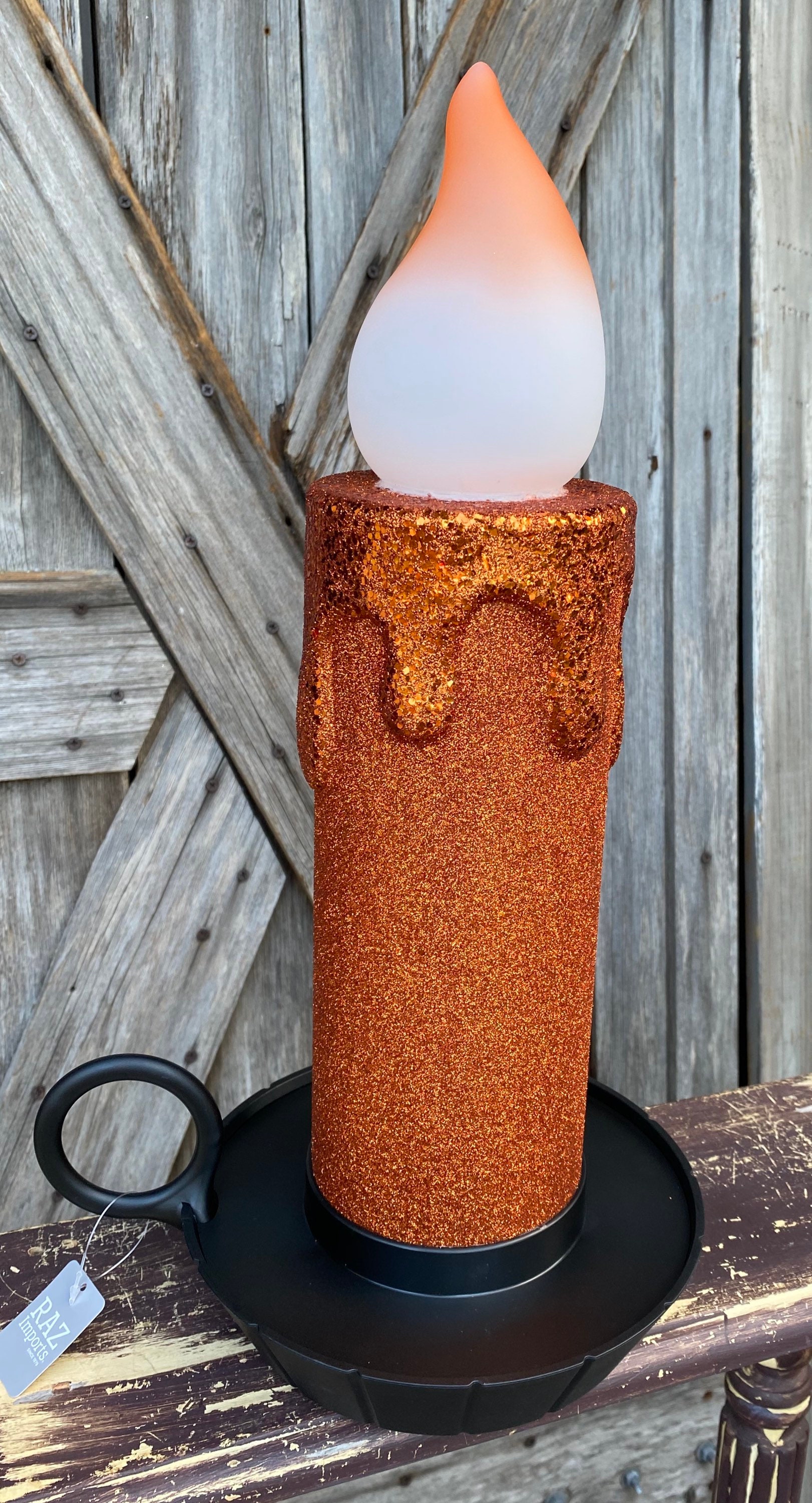 Orange Glitter Battery Operated Candle