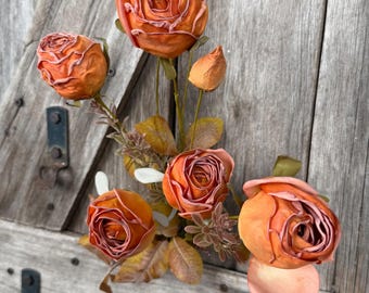 Orange Dry Rose Spray , Wreath Supply, Floral