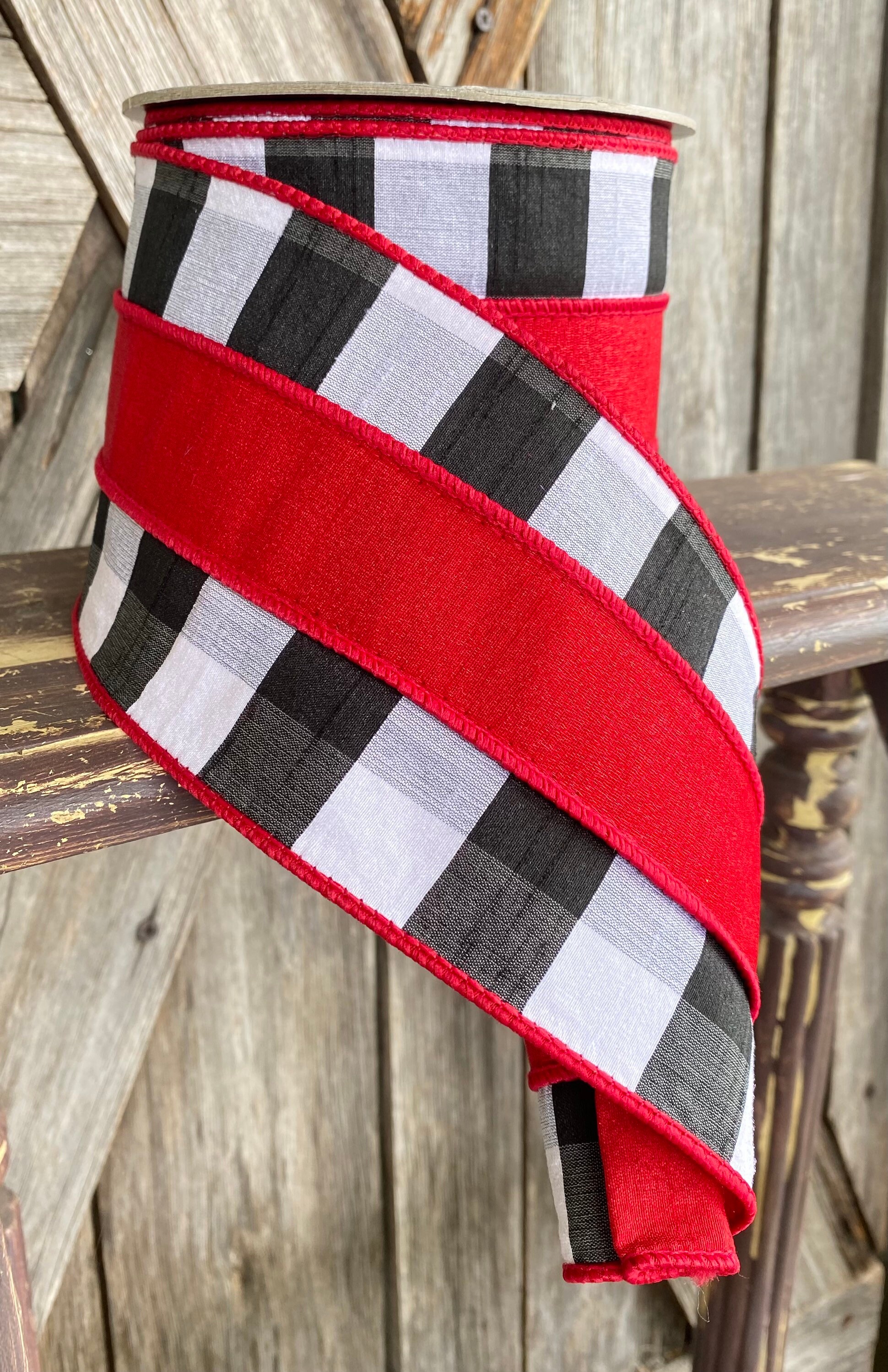 10 Yards, Red Black White Checker Ribbon