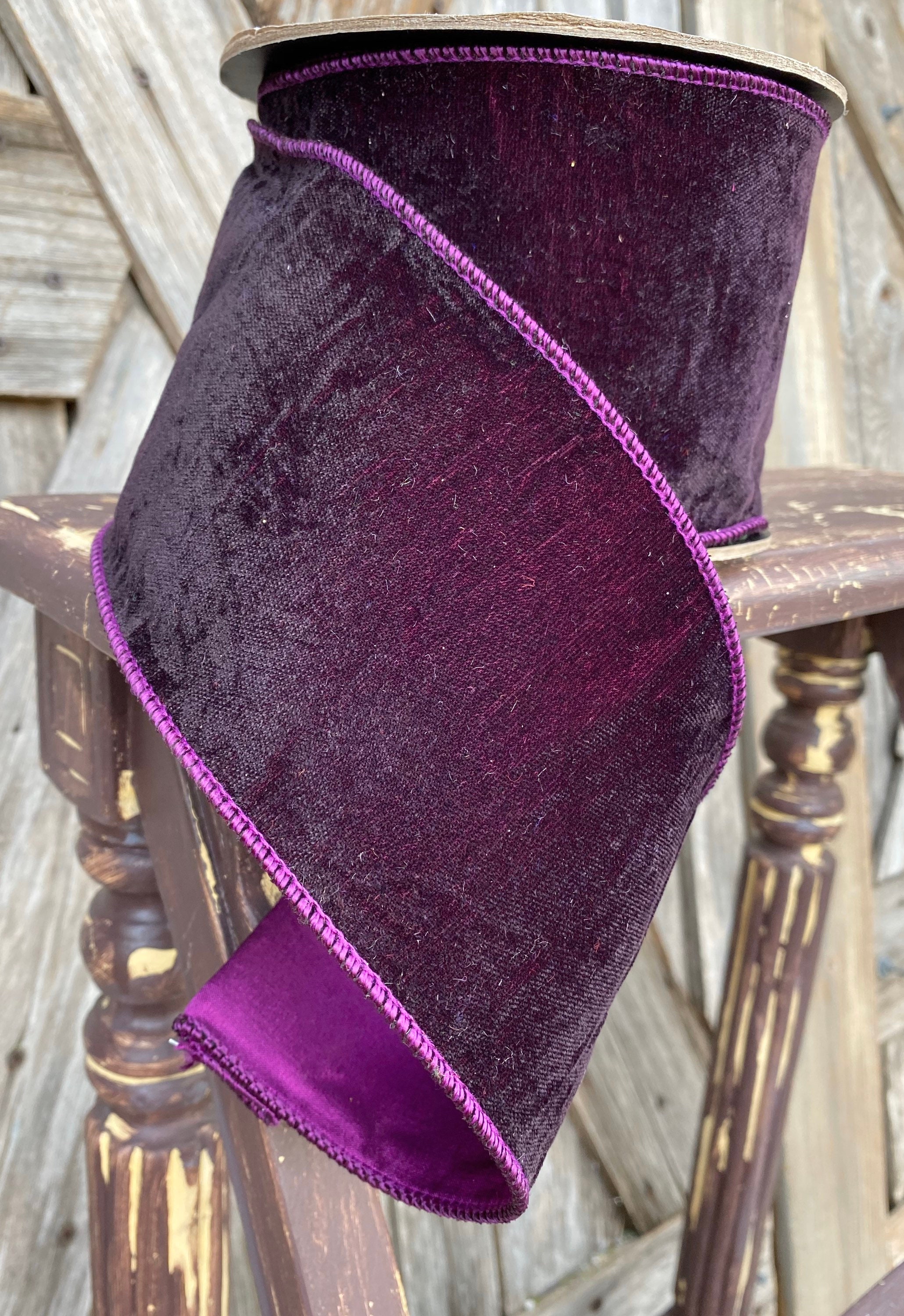 10 Yards, Wired Ribbon, 4 inch Two Tone Purple Velvet