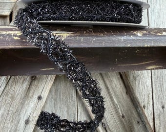 Black Tinsel Weave Wired Ribbon 5/8 Inch