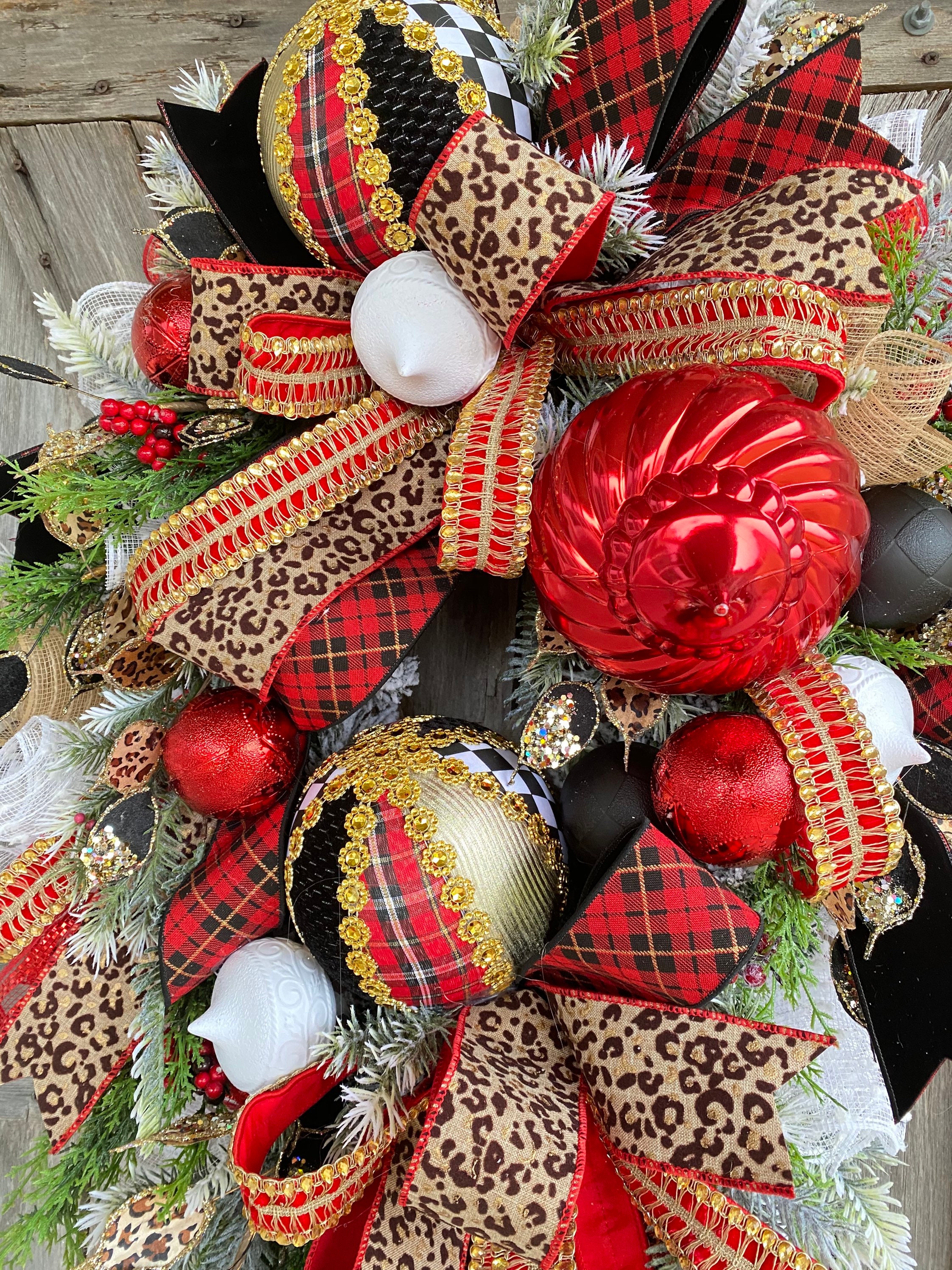 Red Black Christmas Decor, Cheetah Christmas, Christmas Swag, Christmas ...