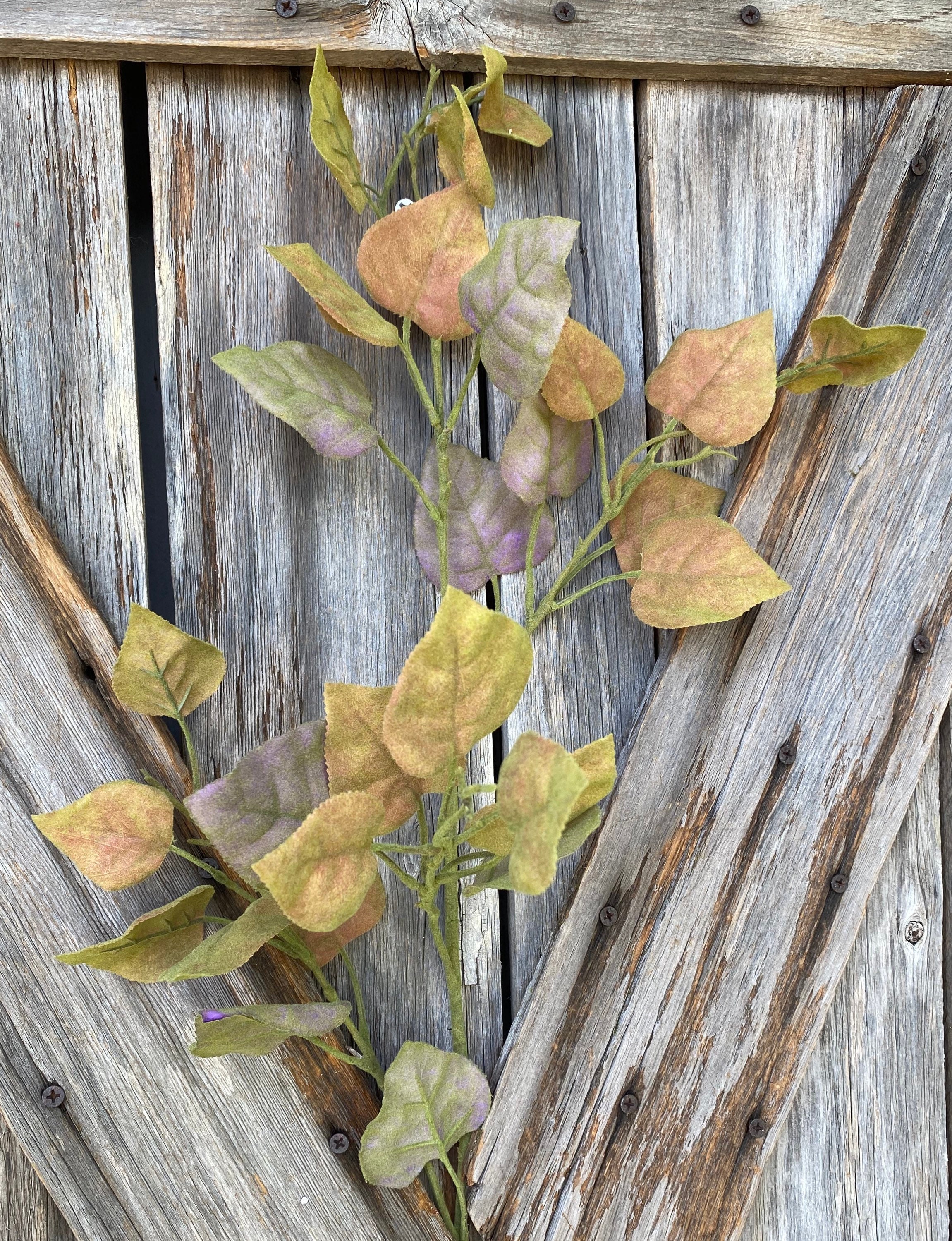 Flocked Lavender Green Leaf Stem