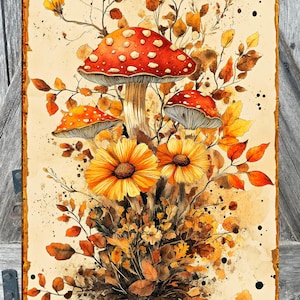 Hongos de otoño, letrero de otoño, decoración de otoño, arte mural de otoño