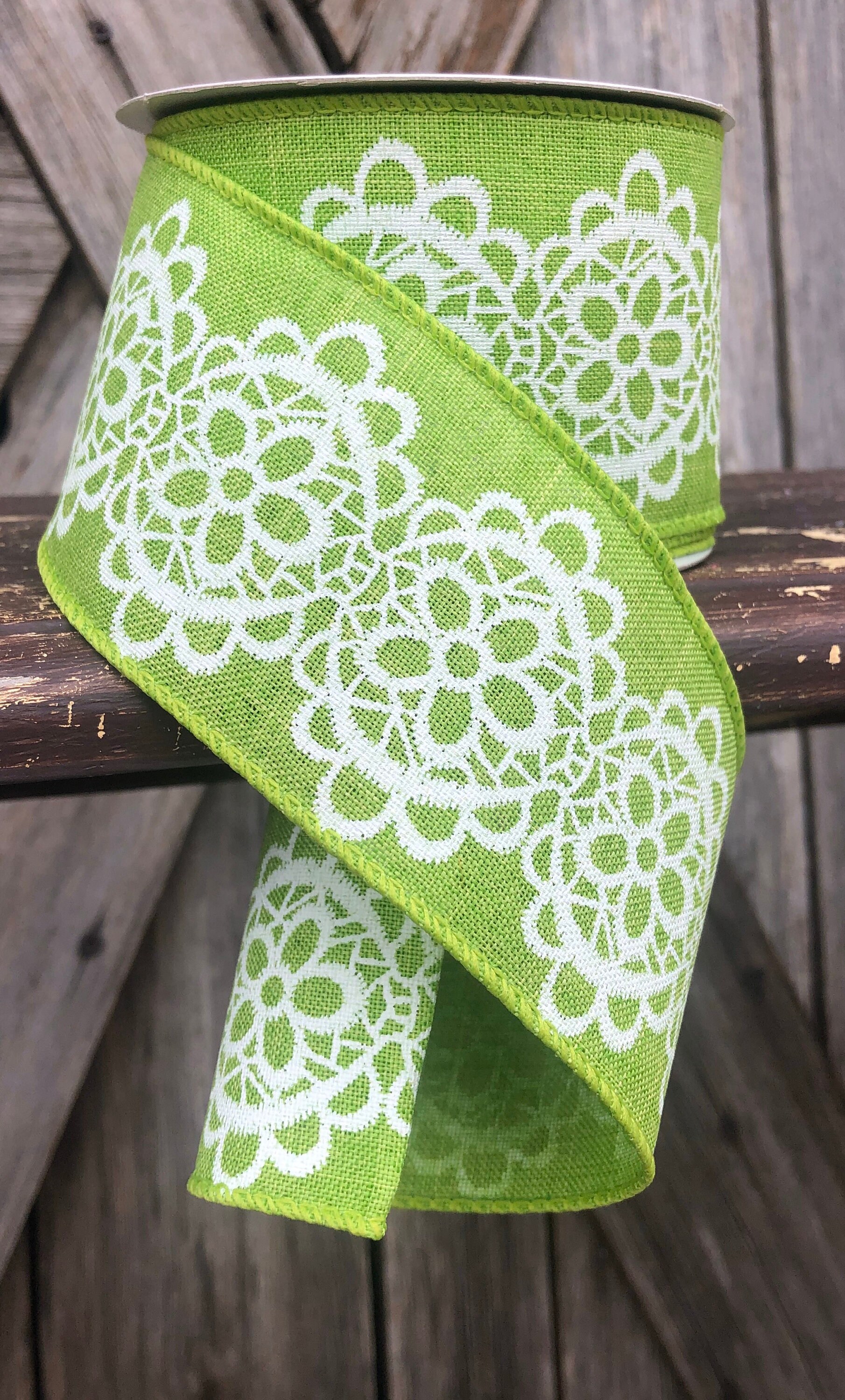 Wired Ribbon 2.5 Inch Ribbon Green Lace 10 Yards