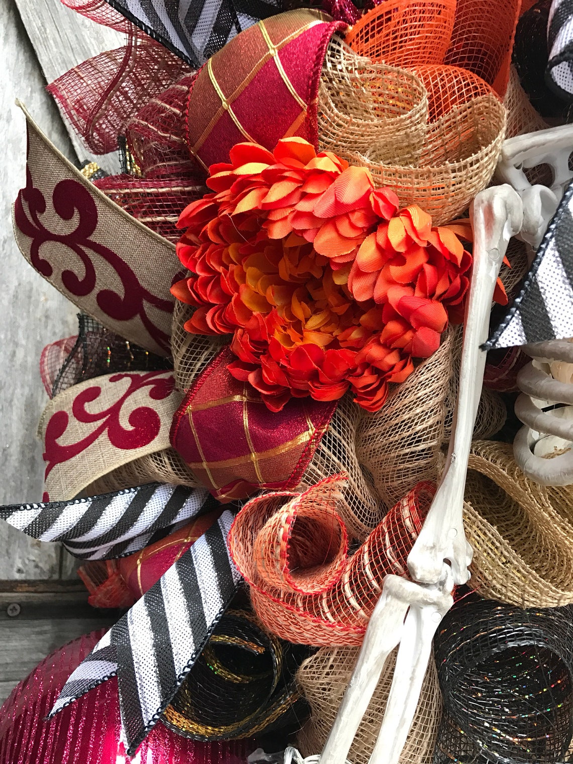 Halloween Swag Skeleton Wreath Skeleton Decor Halloween Etsy