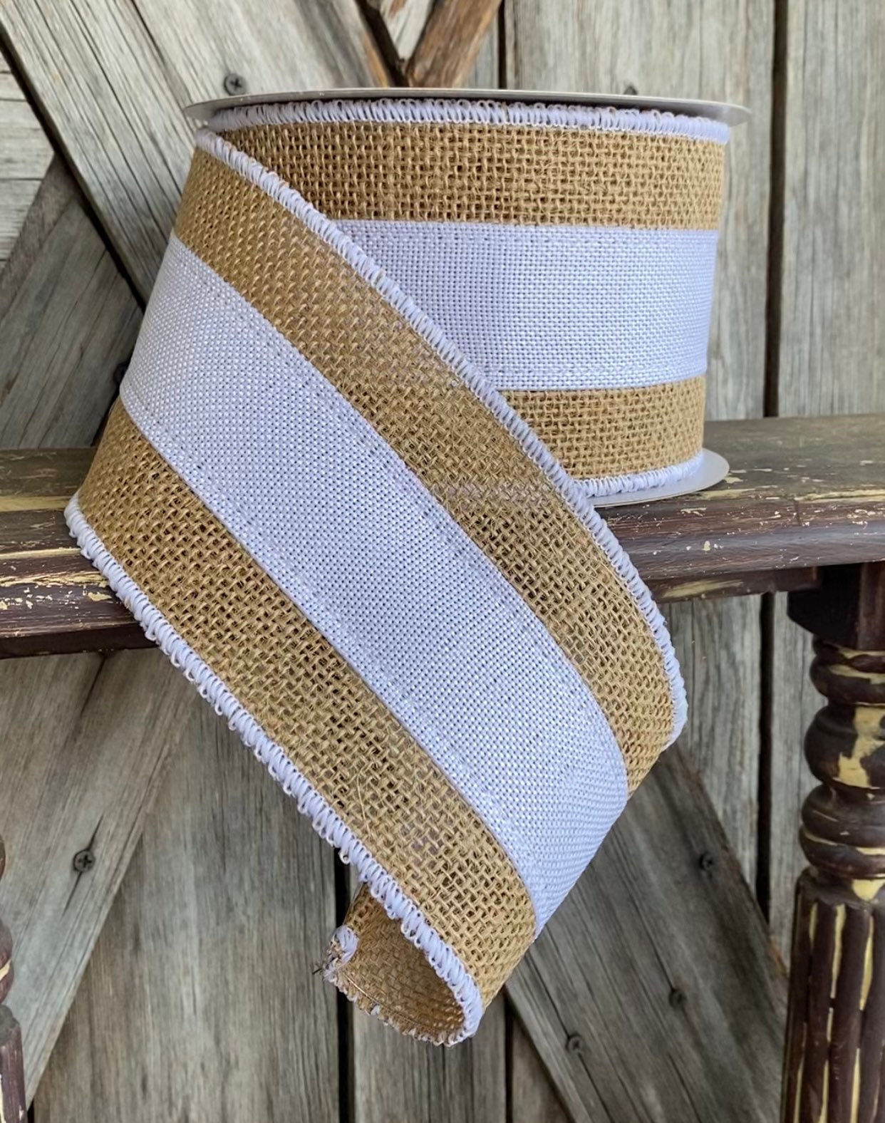 10 Yards, 4 Inch White Burlap Ribbon