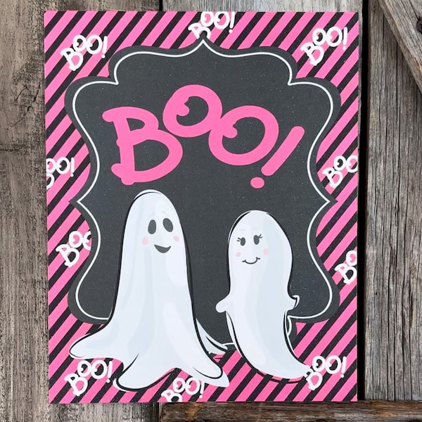 Boo Pink and Black, Halloween Sign, Halloween Decor, Halloween Wall Art