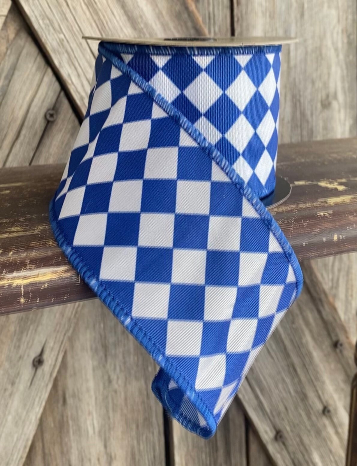 Blue White Checkerboard Ribbon