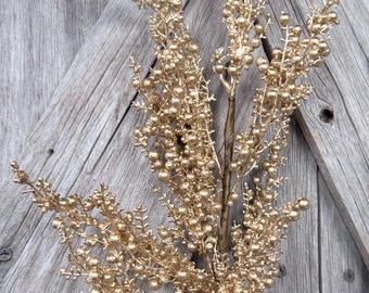 Gold Mini Berry Spray , Wreath Supply, Floral