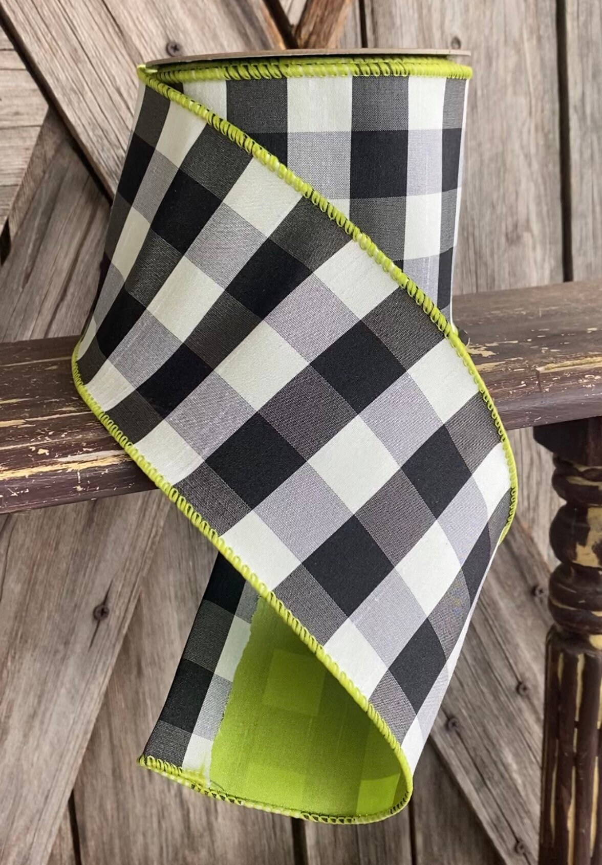 Black White Green Checkered Ribbon
