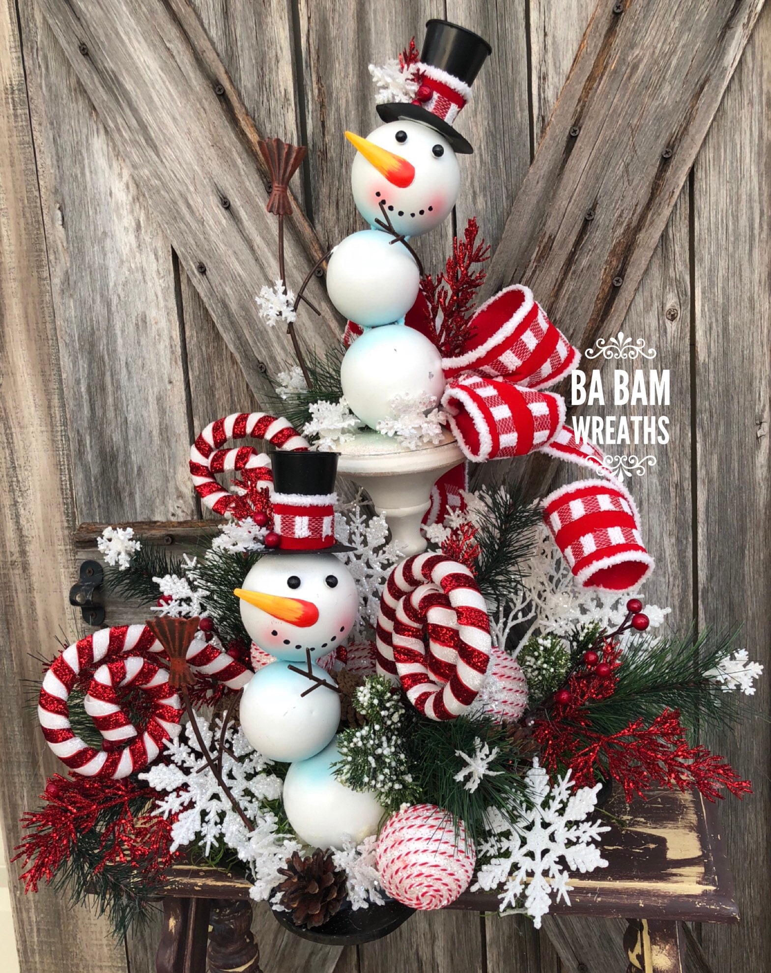 Christmas Centerpiece, Christmas Floral, Christmas Decor, Snowman