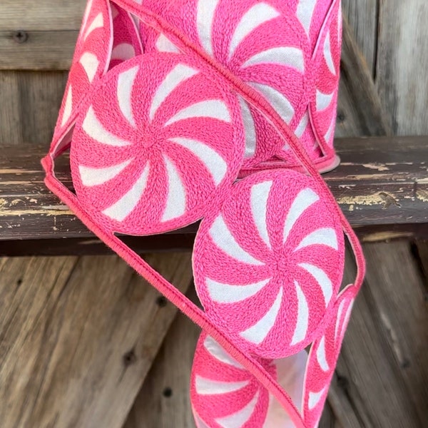 5 Yards, 3 Inch Pink Peppermint Ribbon, Exclusive