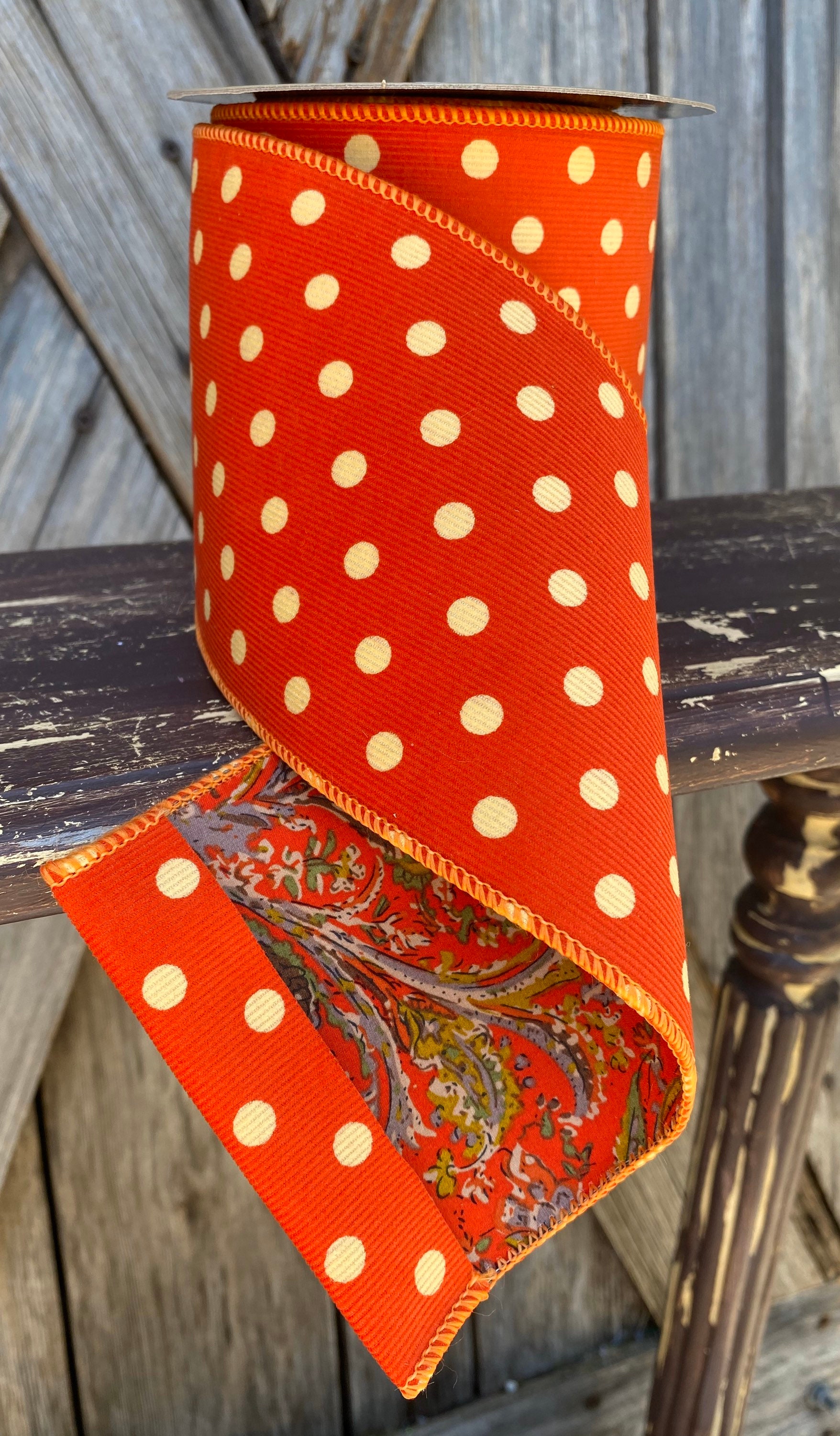 Wired Ribbon 4 Inch Ribbon Orange Double Sided Ribbon 10 Yards