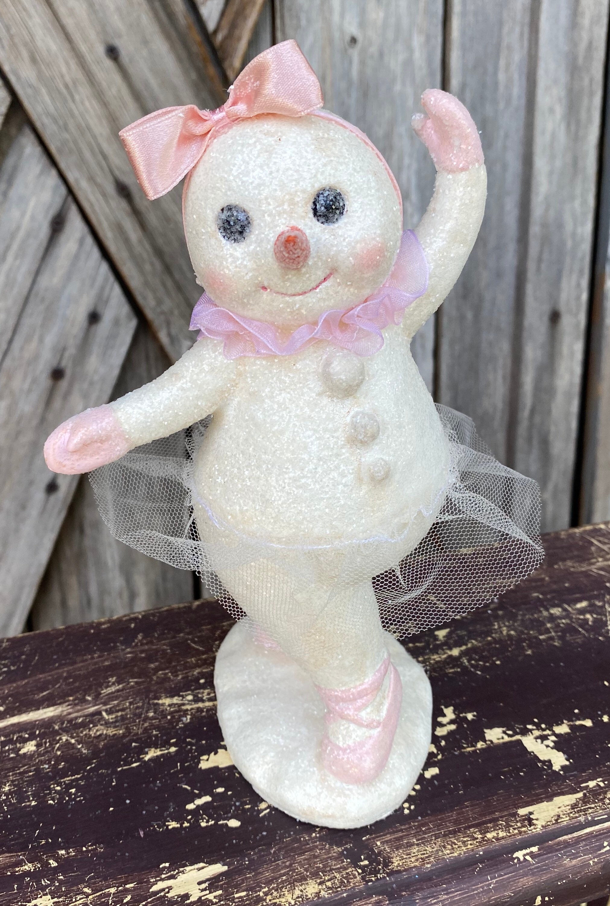 Snowman Ballerina Standing Arm Up Resin