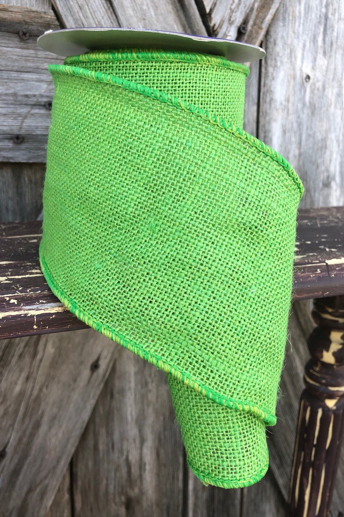 Wired Ribbon 4 Inch Ribbon Green Burlap Ribbon 3 Yards