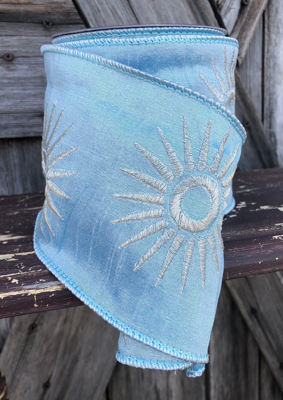 Wired Ribbon 4 Inch Ribbon Baby Blue Sundial Ribbon 3 Yards