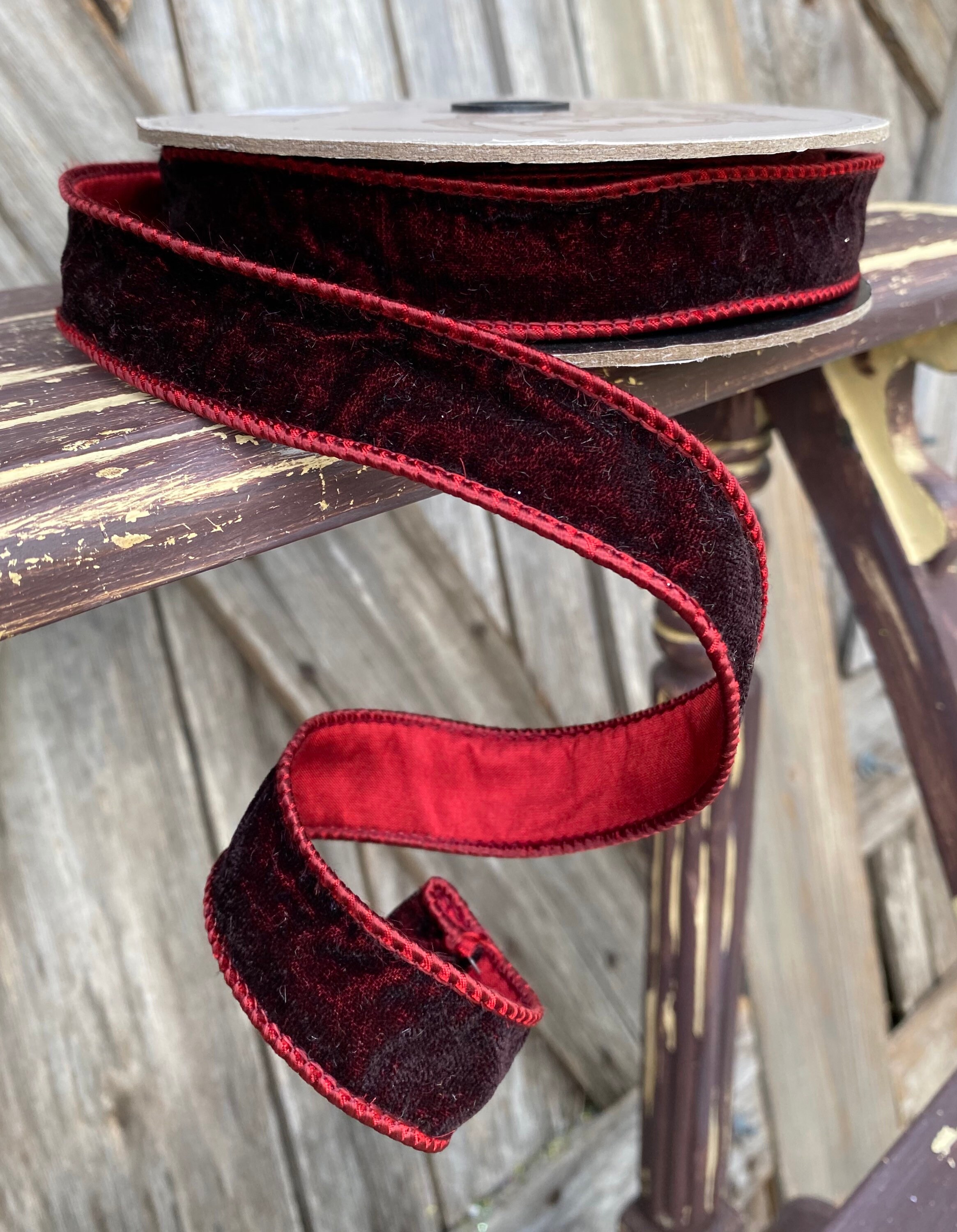 Wired Ribbon 1 Inch Ribbon Two Tone Burgundy 10 Yards