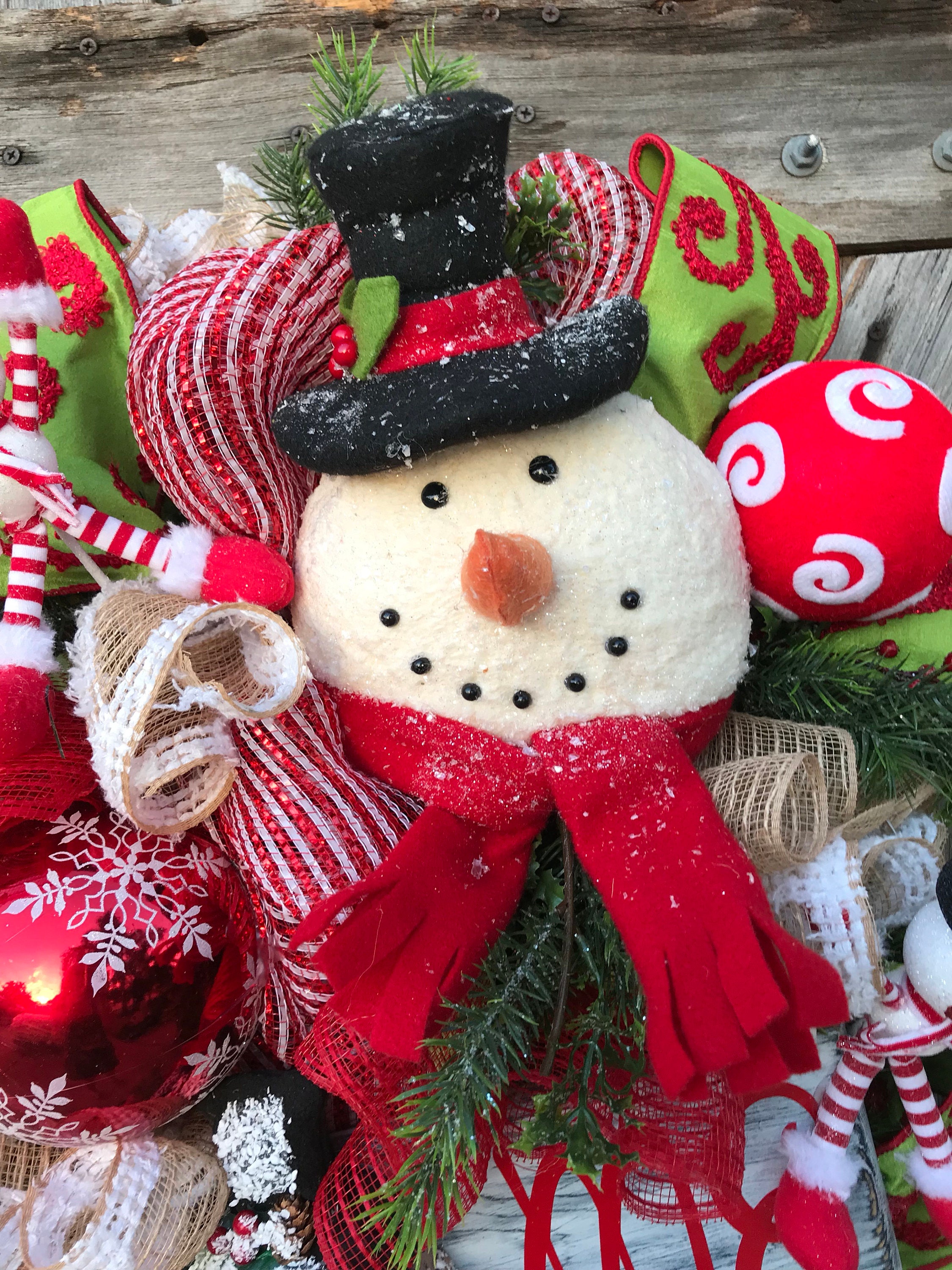 Snowman Wreath, Snowman Decor, Christmas Wreath, Rustic