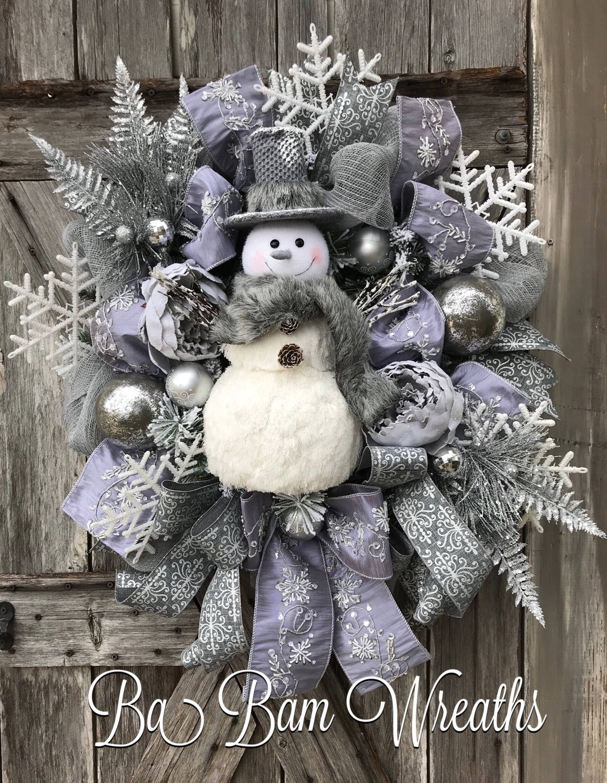 Grey Christmas, Snowman Wreath, Winter Swag, Traditional Christmas