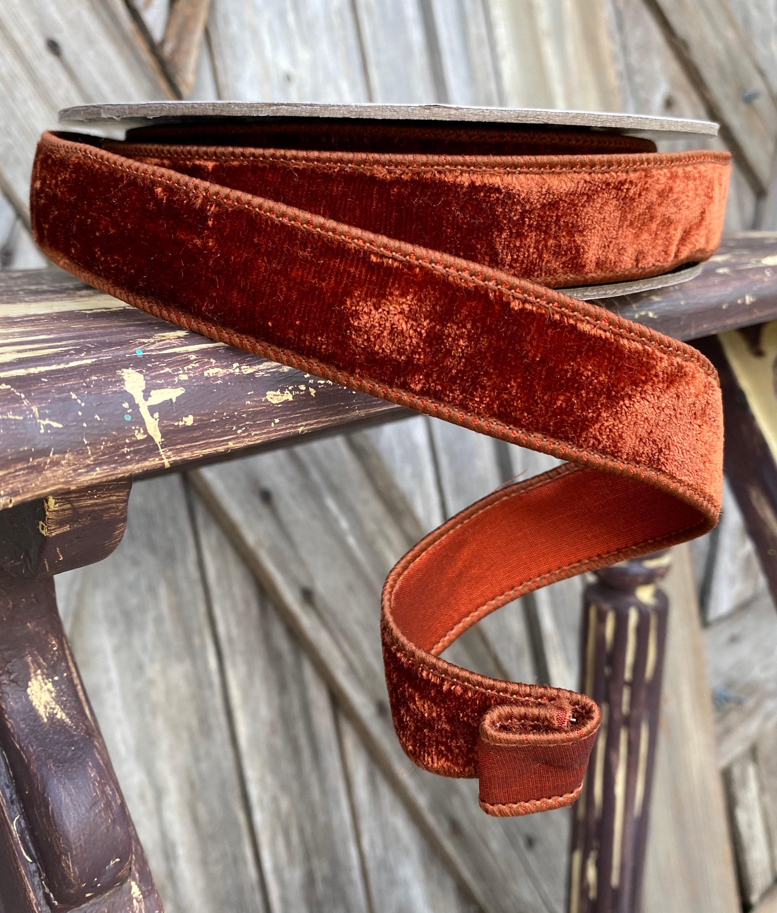 Wired Ribbon 1 Inch Ribbon Brown Rusty Velvet 10 Yards