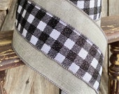 10 Yards, Wired Ribbon, Black Gray Check