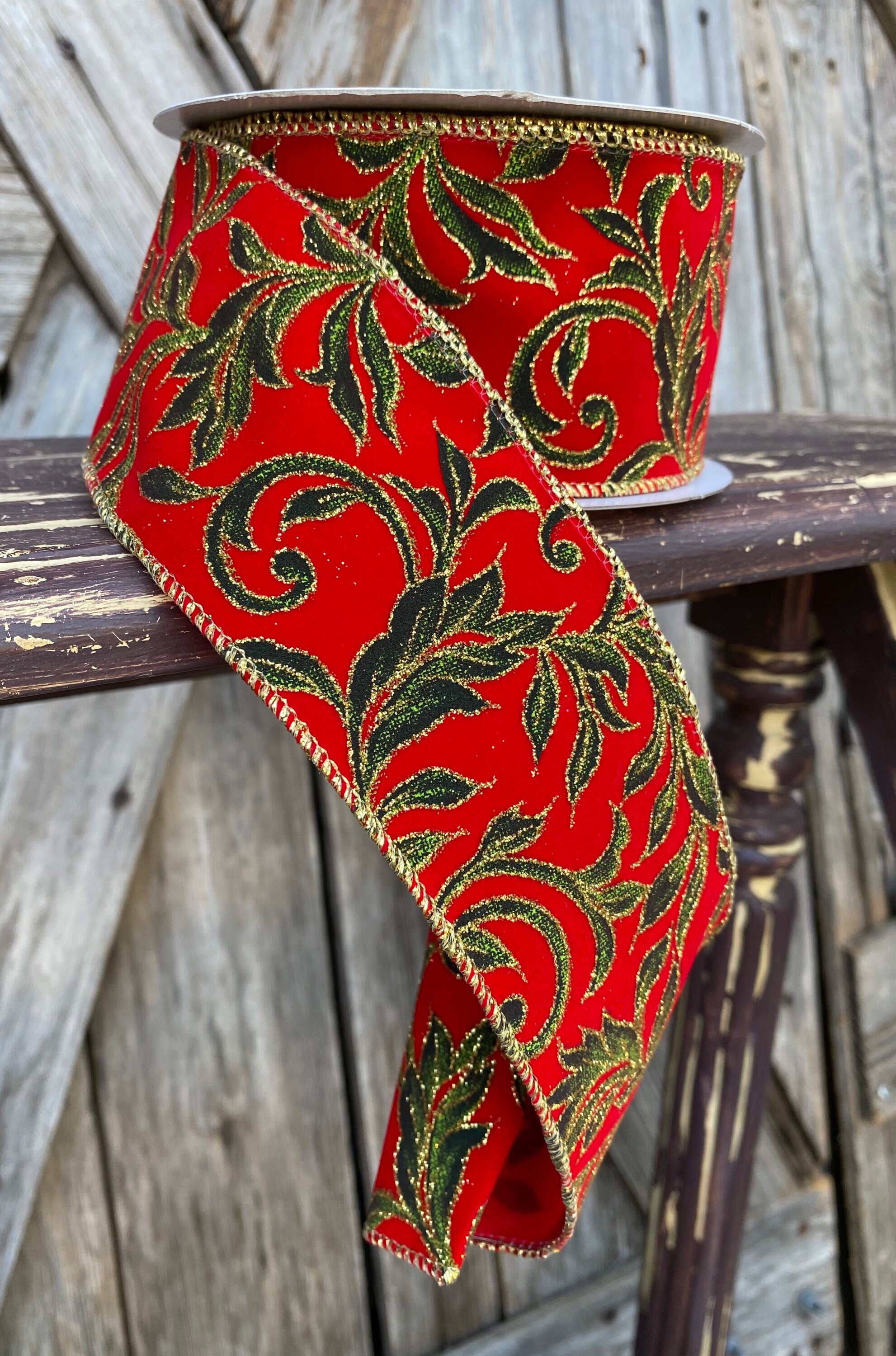 10 Yards, Leaf Vine Velvet Ribbon