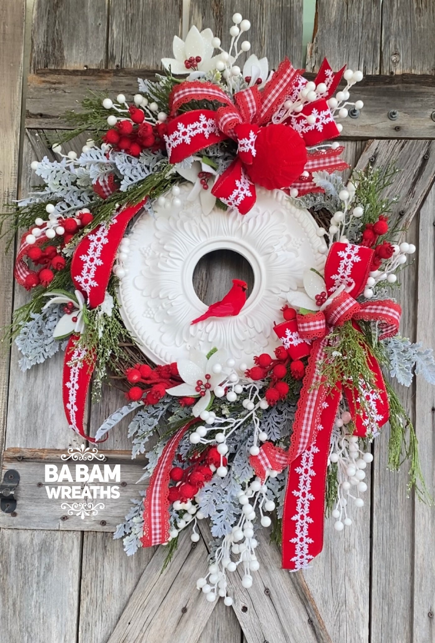 Cardinal Wreath, Winter Wreath, White Christmas, Christmas Floral