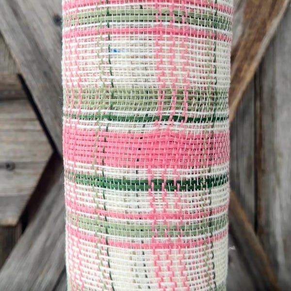 10 Yards, Pink Moss Green White Plaid Mesh