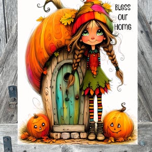 Bendice nuestro hogar, letrero de otoño, decoración de otoño, arte mural de otoño