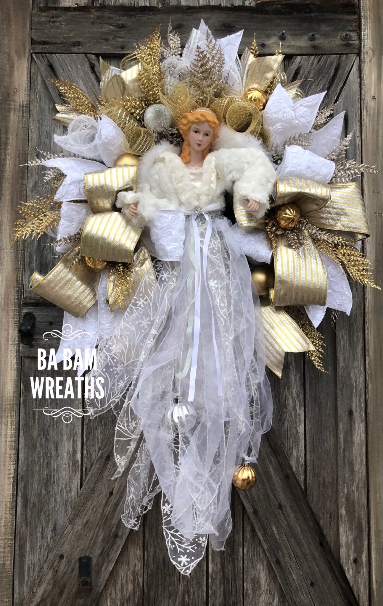 Angel, Christmas Wreath, Christmas Mesh Weath, Holiday Wreath, Winter