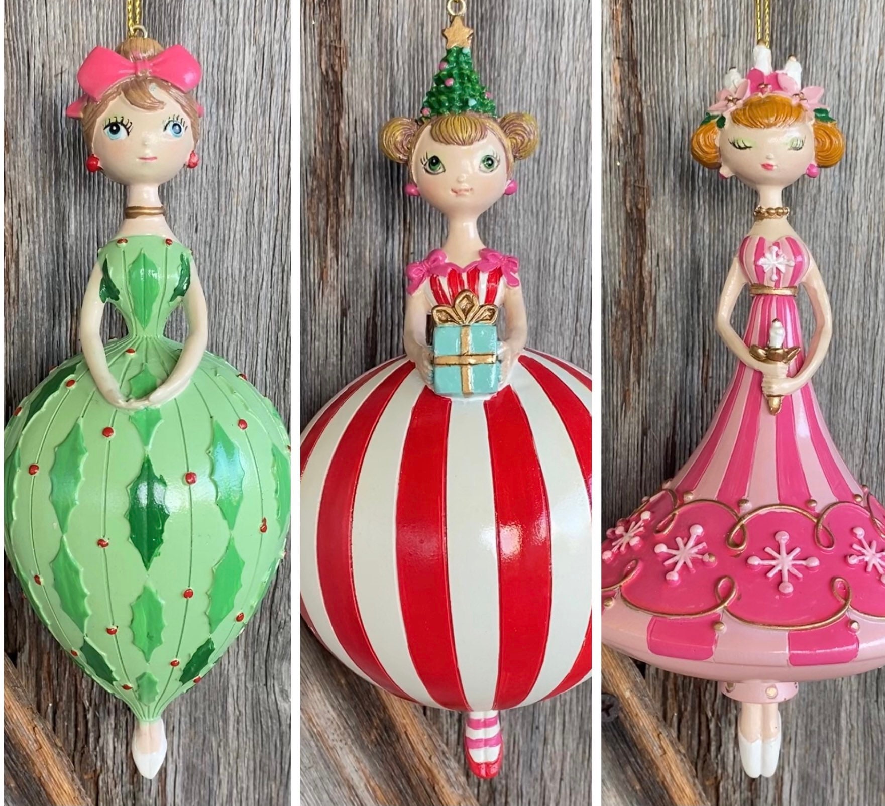 Set of 3 Vintage Girl Ornaments