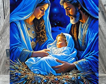 Blue Nativity, Christmas Sign, Christmas Decor, Christmas Wall Art